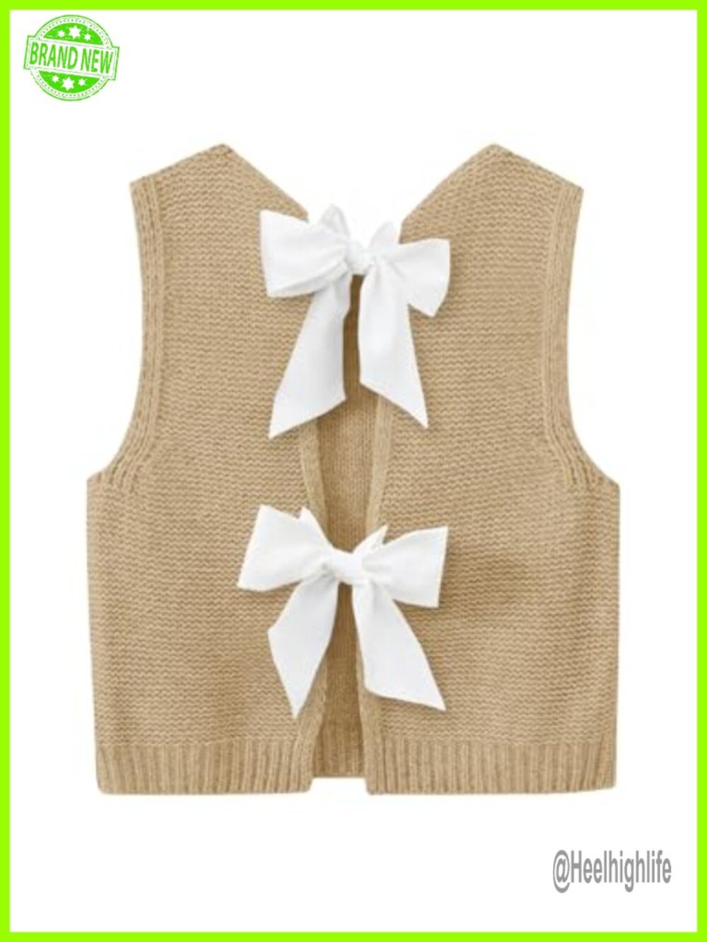 Womens Sweater Vest Bow Tie Back Knit Crop Tank Top Sleeveless Loose Fit Casual